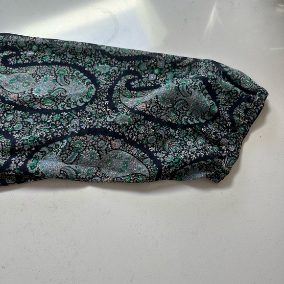 J. Crew Green and Gray Smocked Long Sleeve Blouse - Picture 3 of 7